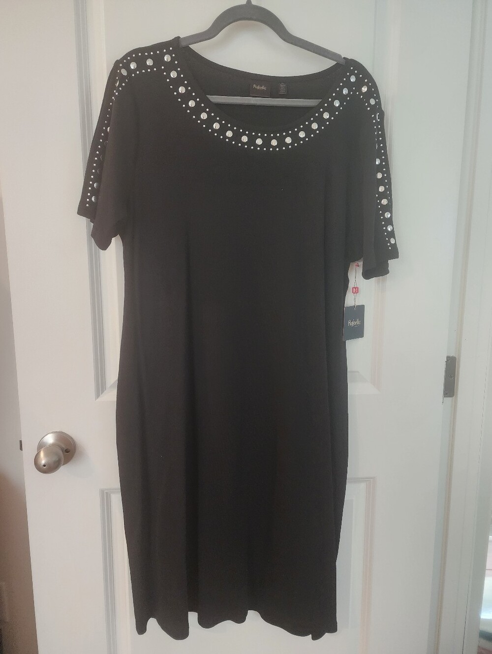 Rafaella Black Embellished With Silver Studs Short Sleeve Shift Dress Size XL